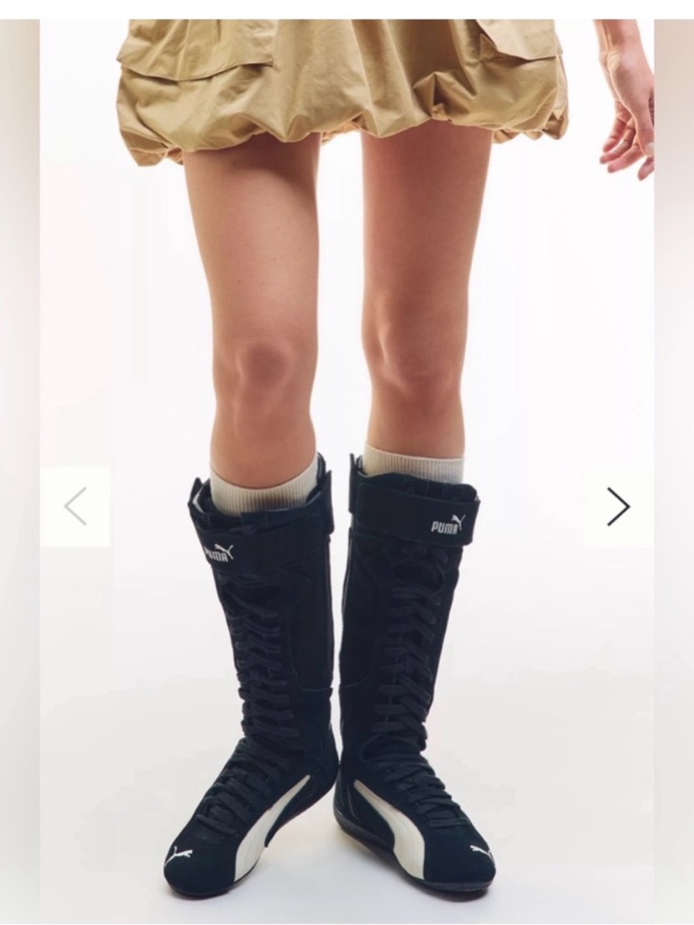 Puma Black Knee-High Lace-Up Racing Boots with White Accents